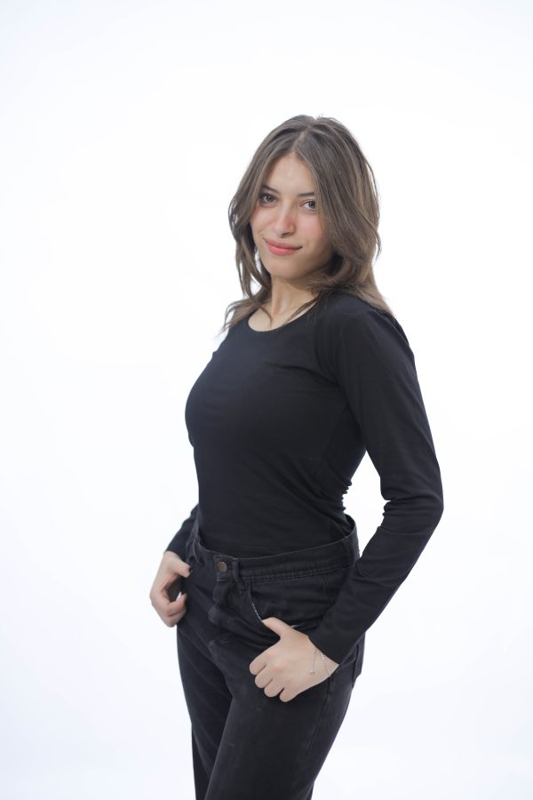 ⁦WIDE NECK LONG SLEEVE ( BLACK )⁩ - الصورة ⁦2⁩