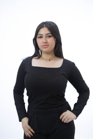 SQUARE NECK LONG SLEEVE (BLACK )